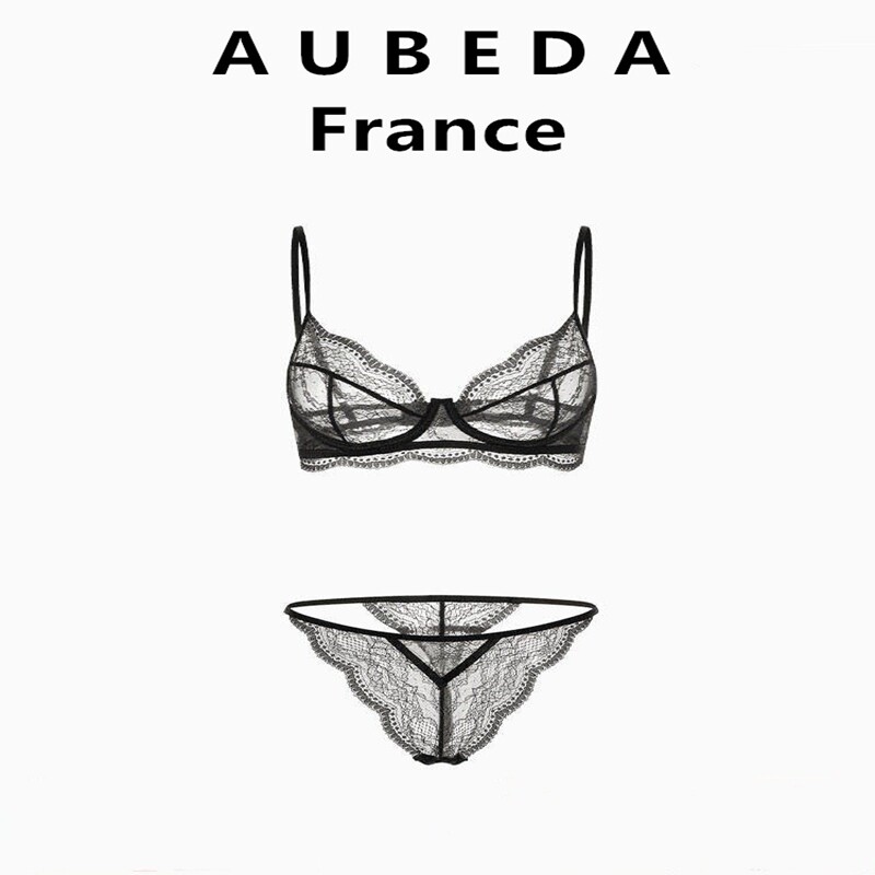 法国 Aubeda 蕾丝性感大胸显小纯欲文胸套装女士舒适透气薄款内衣