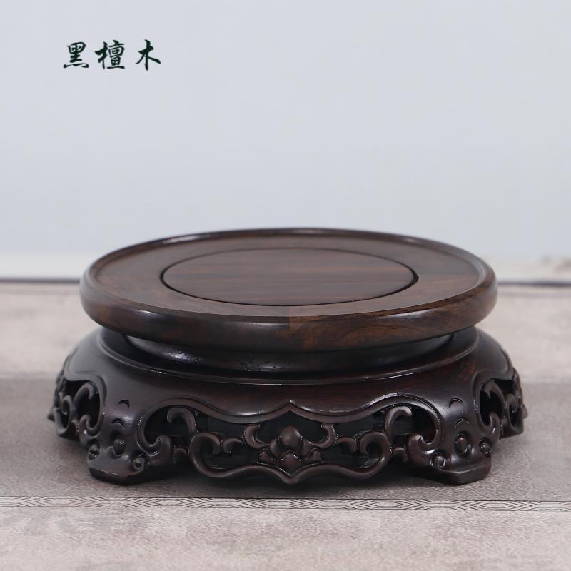 黑檀木实木摆件底座圆形石头花瓶陶瓷茶壶花盆奇石工艺品佛像托架