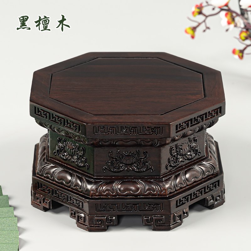黑檀木八角底座供奉关公财神底座