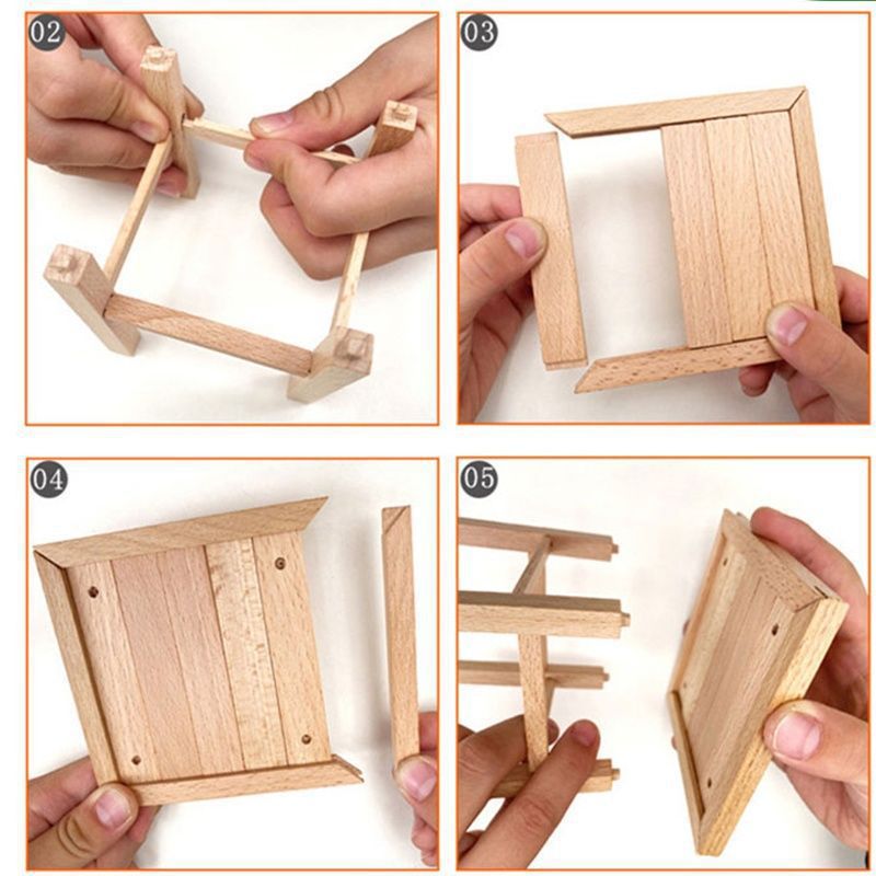 小鲁班积木榫卯结构中国桌椅模型