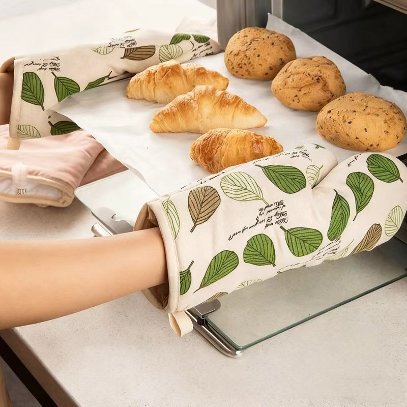 防烫手套棉麻隔热加厚厨房烤箱专用烘焙耐高温防滑防热微波炉烘培
