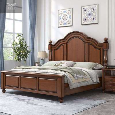 原木欧式铺板床卧室实木床美式乡村全实木高箱双人床1.5米结婚床