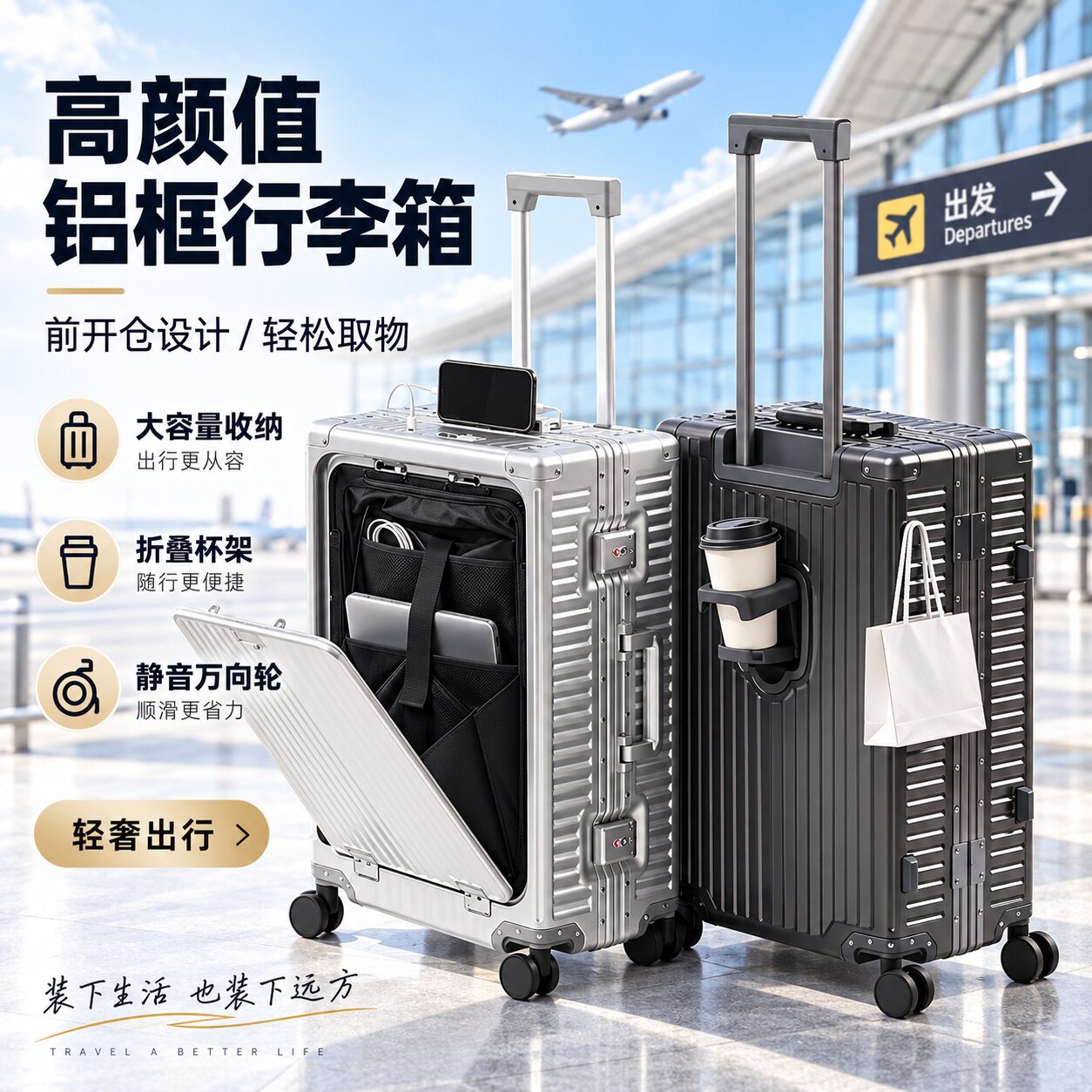 德国前置开口铝镁合金拉杆箱20登机箱多功能行李箱旅行箱商务24寸