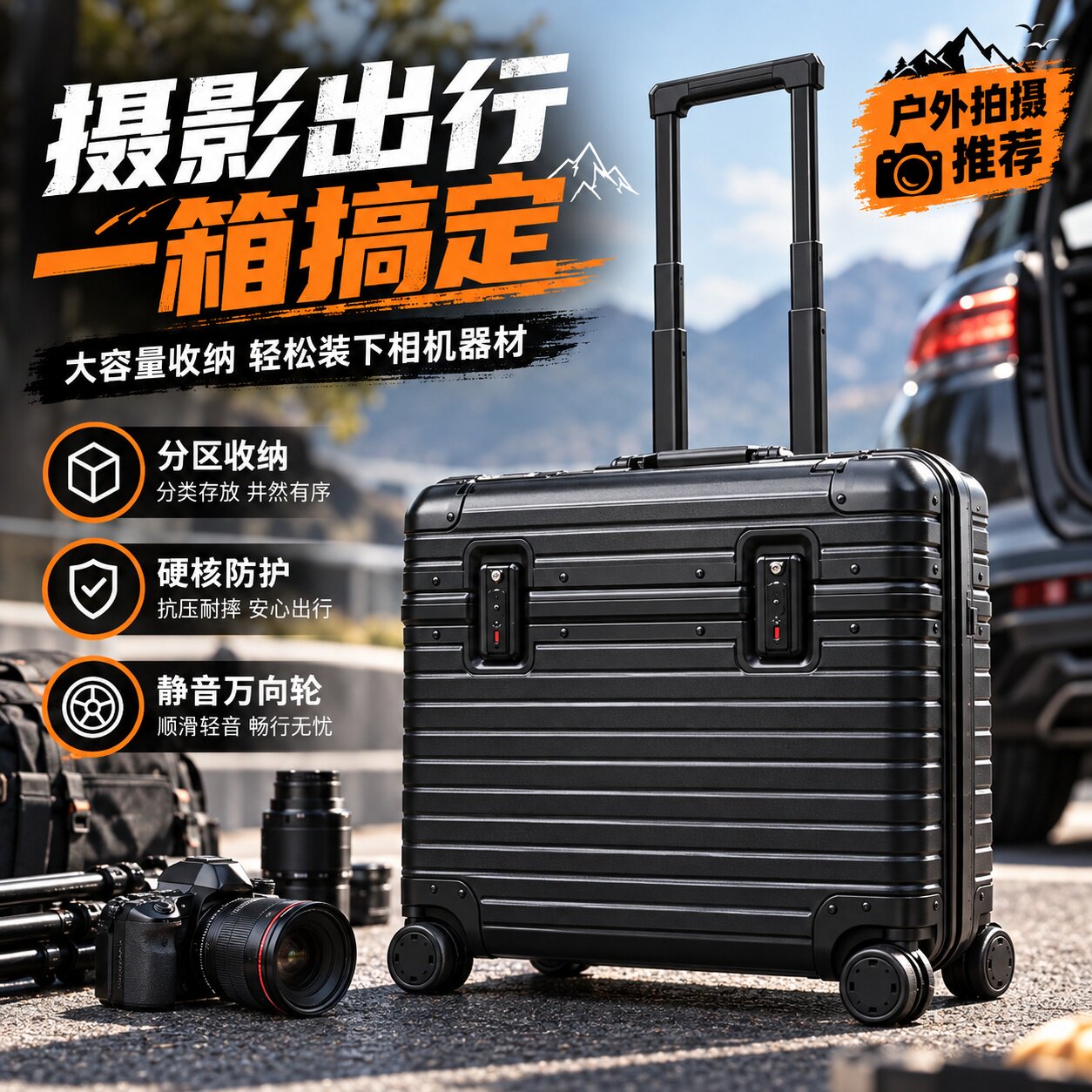 摄影器材箱行李箱防震防护相机收纳箱便携20寸铝框登机拉杆工具箱图片