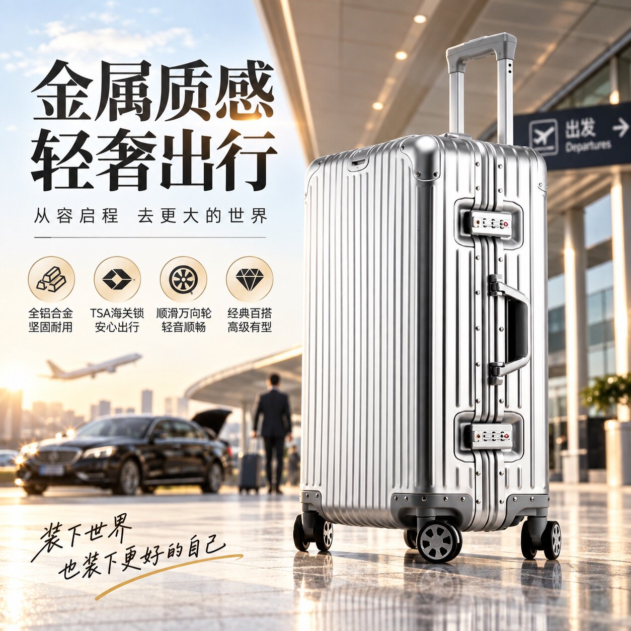 轻奢全铝拉杆箱TSA锁万向轮大容