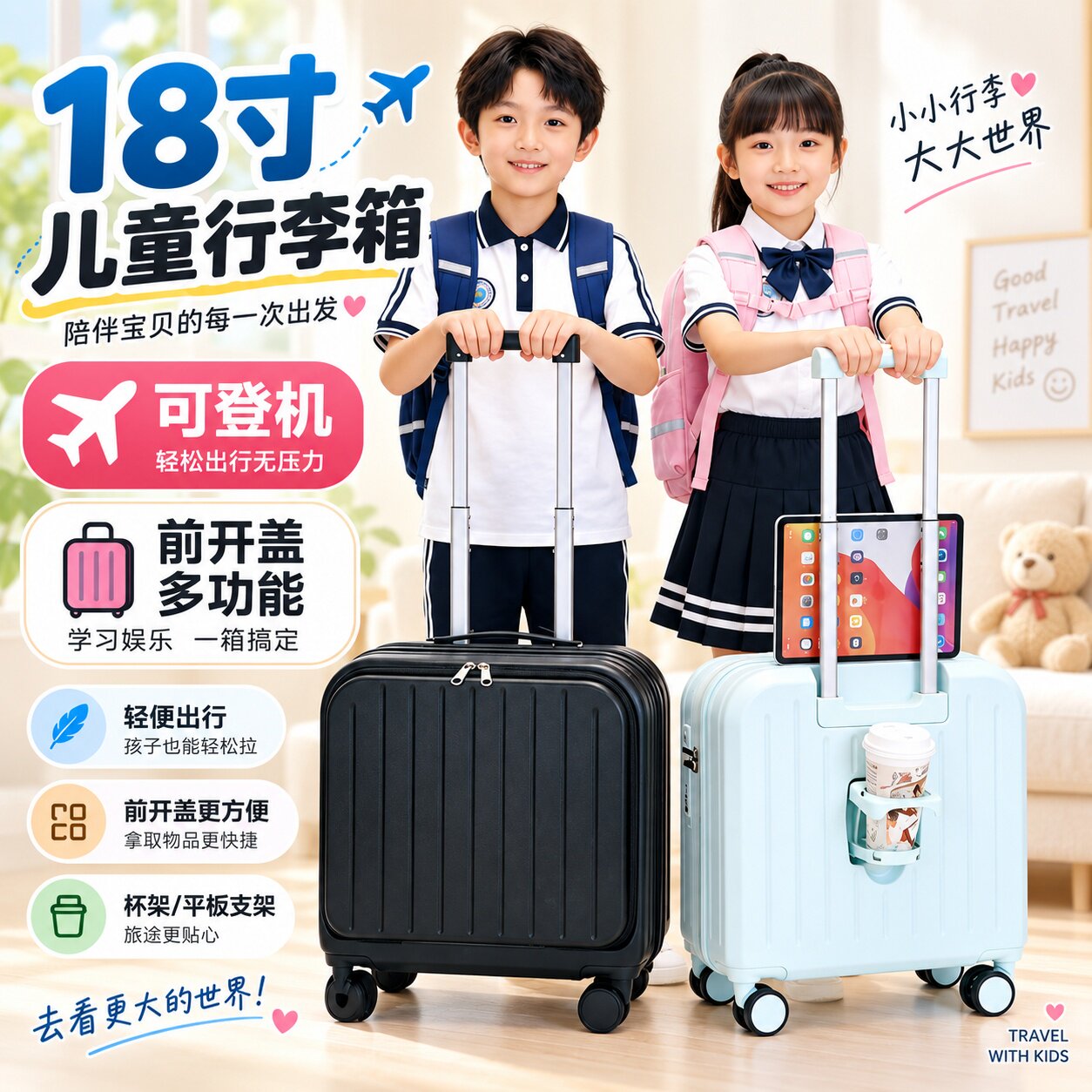儿童18寸登机前开盖密码箱