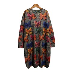 大码妈妈装连衣裙女秋冬新款宽松B慵懒风遮肉显瘦针织毛衣裙打底