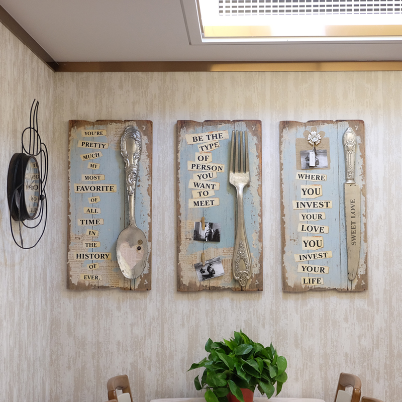 美式法式复古饭店餐厅装饰画咖啡厅F挂画刀叉勺立体挂画壁饰墙饰图片