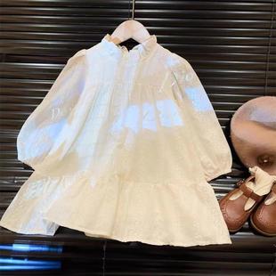 洋装 2023秋d季 小女孩蕾丝花边长袖 新款 春秋女宝宝宽松公主裙 韩版