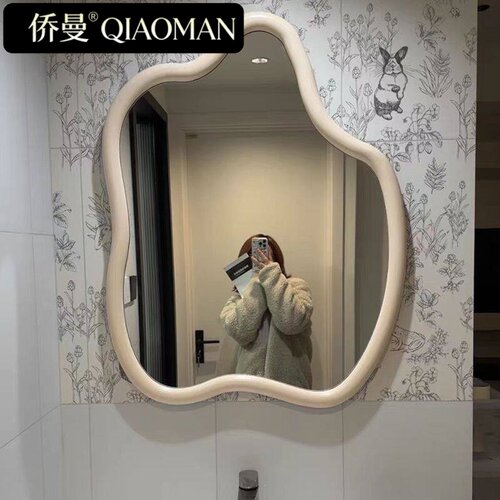 简约奶油风壁挂式卫浴镜家用卧室梳妆化妆镜洗手台led灯智能镜子