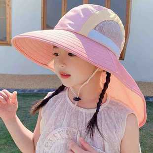 儿童帽子2025新防紫外线披肩遮阳帽海边男孩女童夏天防晒帽大帽檐