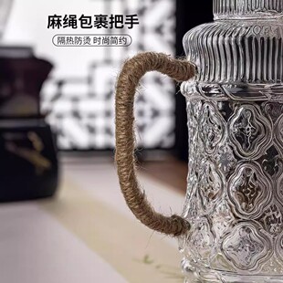 高颜值泡茶壶大容量 复古麻绳玻璃冷水壶耐高温家用凉水壶杯子套装