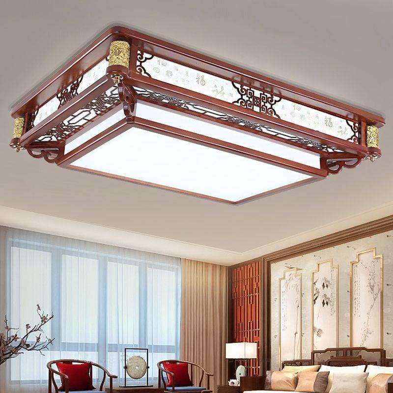 新中式吸顶灯中国风客厅灯实木LED长方形卧室餐厅灯大气套餐灯具