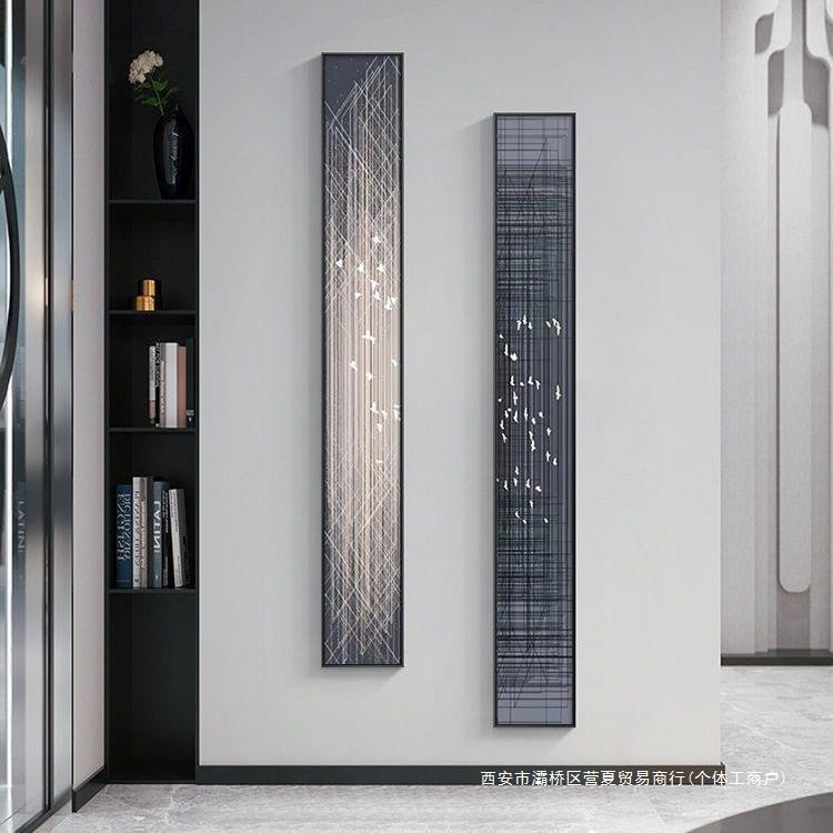 高档轻奢极简抽象窄长条竖版挂画客厅入户玄关装饰画走廊过道壁画