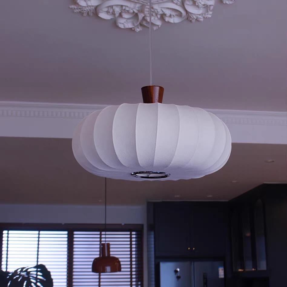 蚕丝法式中古vintage卧室南瓜灯奶油风书房餐厅南洋复古实木吊灯