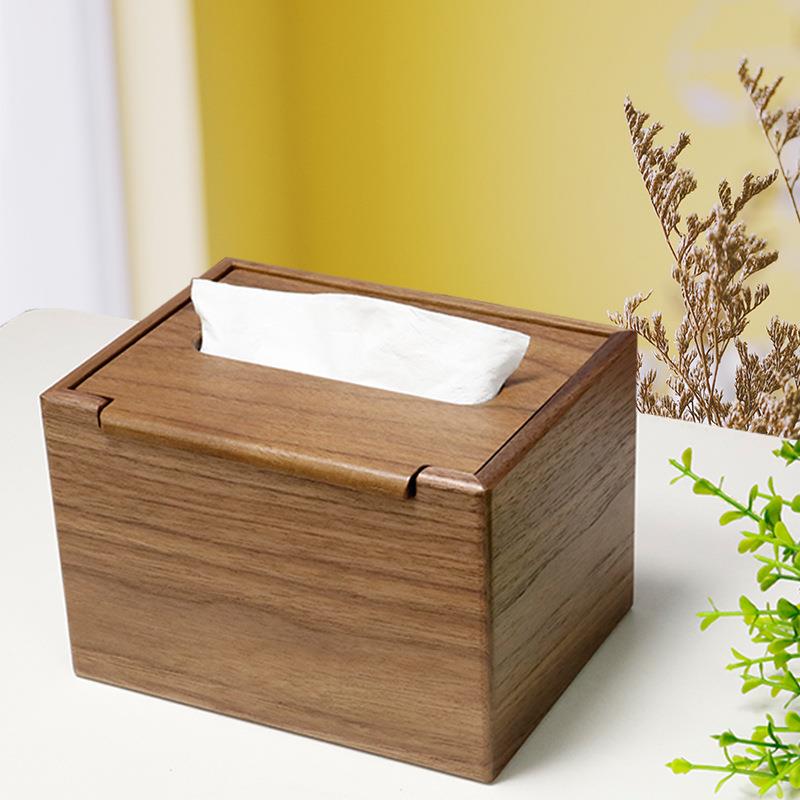 轻奢高档家用纸巾盒客厅茶几餐巾纸盒黑胡桃木桌面创意收纳抽纸盒