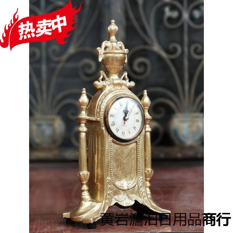 7L8K欧式钟表客厅时钟摆件大号坐钟复古仿铜金色座钟美式仿古台钟