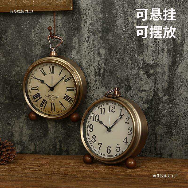 美式小台钟闹钟表复古床头闹铃静音老式轻奢卧室宿舍桌面摆件新款