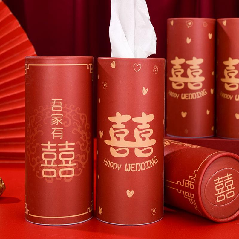 隆泽2025年婚庆桶装抽纸结婚喜庆圆筒纸巾三层50抽12桶装环保木浆