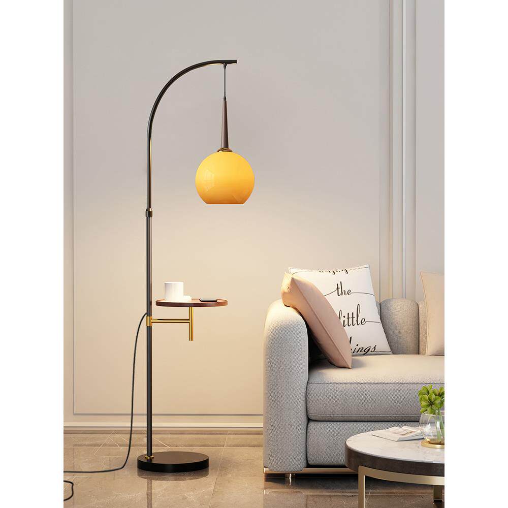 置物落地灯客厅卧室床头柜一体摆件复古沙发边几茶几玻璃灯罩台灯