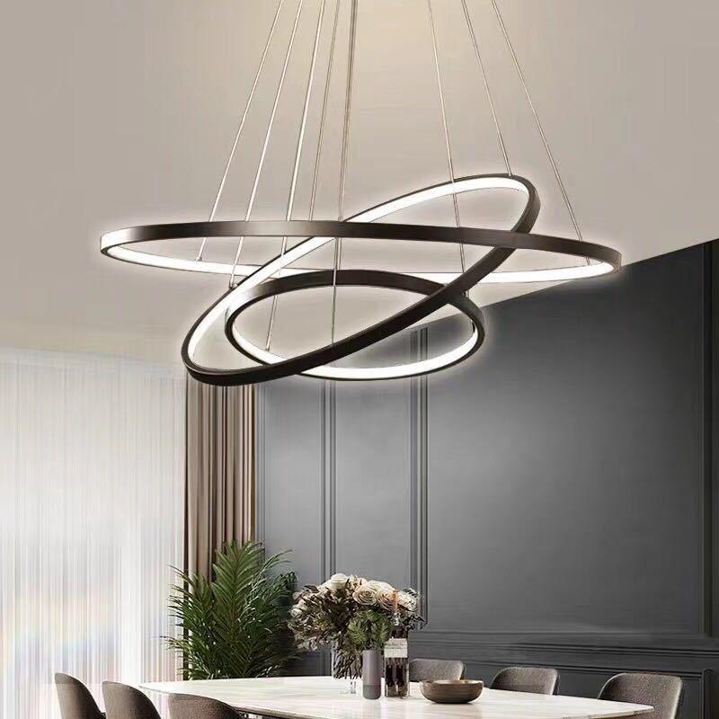 北欧客厅灯具 led创意餐厅灯简约个性环形圆圈吊灯卧室灯跨境灯饰