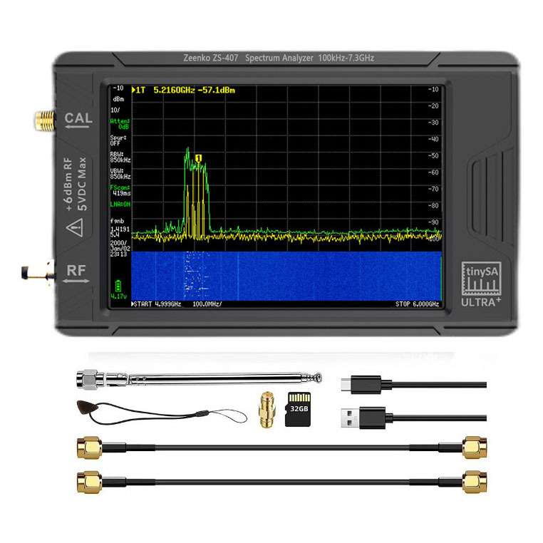 tinySA ULTRA 4寸屏手持式射频频谱分析仪100k-7.3GHz信号发生器