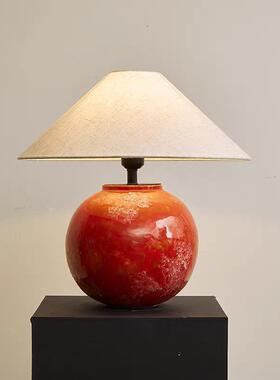 法式复古红色卧室床头台灯中古民宿客厅装饰温馨新中式诧寂台灯