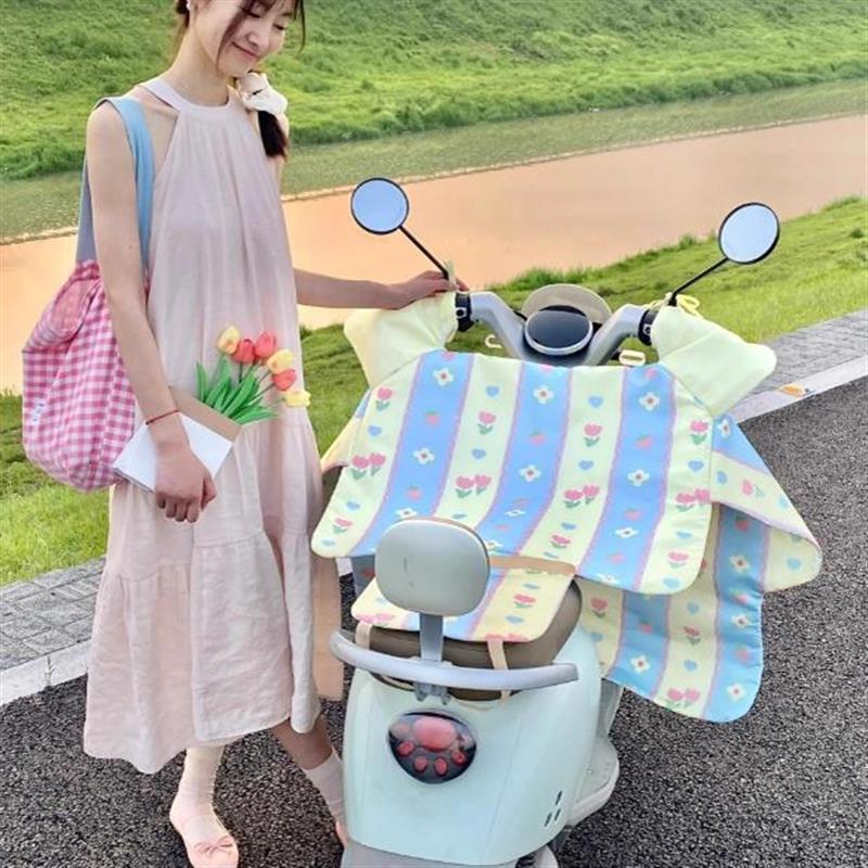 郁金香挡风被冬季新款女生高颜值加绒加厚摩托电瓶车护脖防风罩