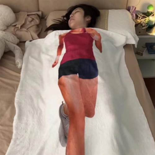 躺着躺着应该会瘦吧毛毯新奇毯子女运动奔跑滑稽搞笑毯法兰绒毛毯