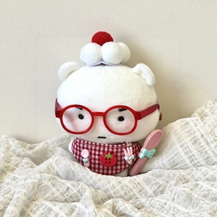 超萌熊点呆可爱番茄格纹围兜红框眼镜番茄帽棉花套装配件换装着替