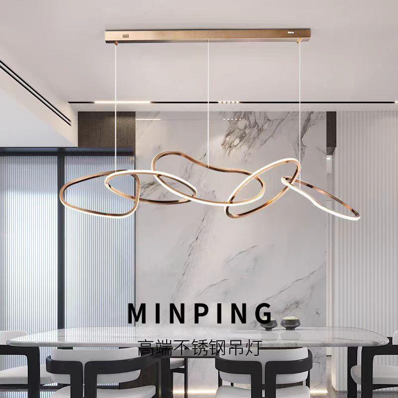 餐厅吊灯北欧简约吧台创意设计师服装店不锈钢环形灯轻奢中山灯具