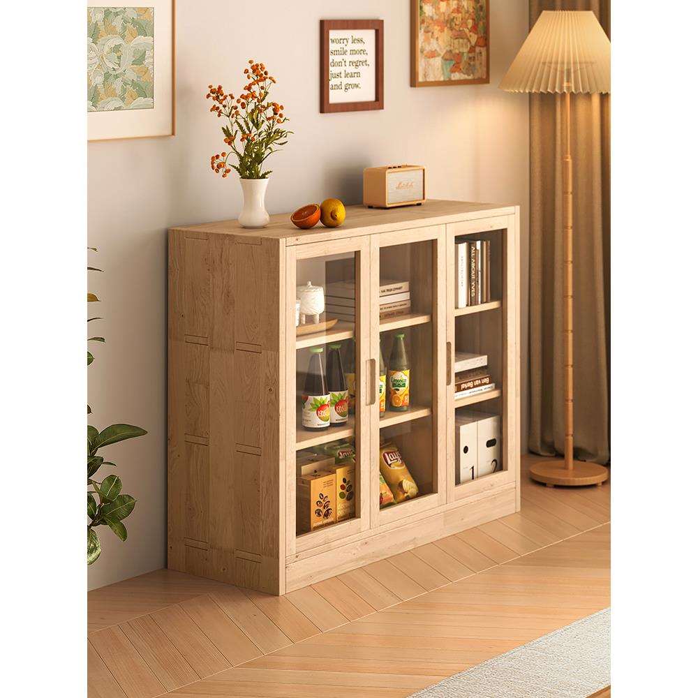 实木书柜儿童书架落地置物架一体靠墙防尘矮柜子储物柜客厅收纳柜