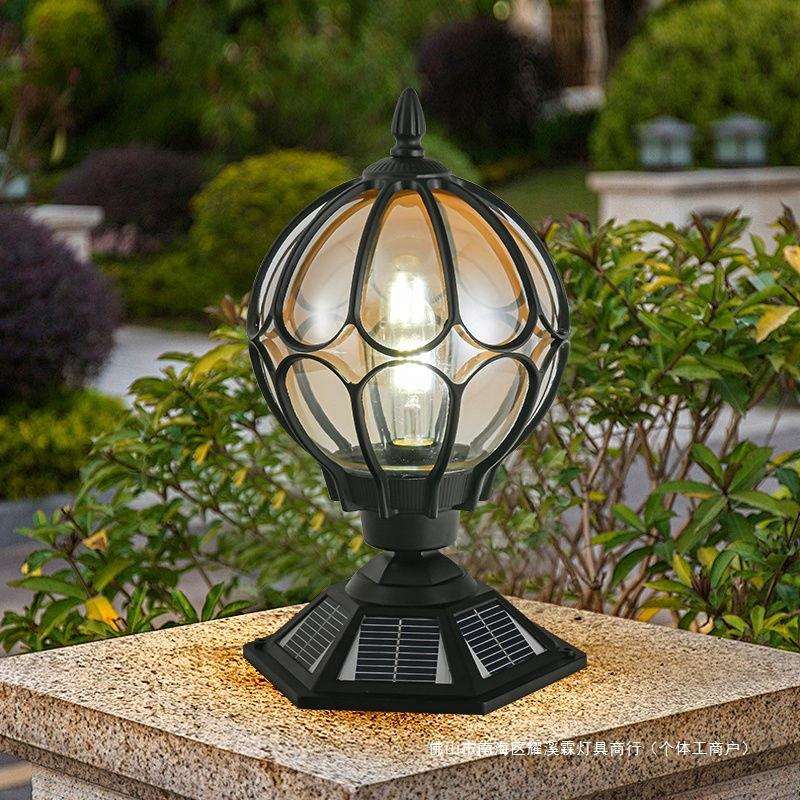 太阳能LED户外庭院大门柱子灯欧式围墙圆型灯别墅花园防水防锈