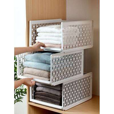 茶花衣柜抽屉式分层收纳盒神器隔板整理衣服分格宿舍收纳柜子塑料