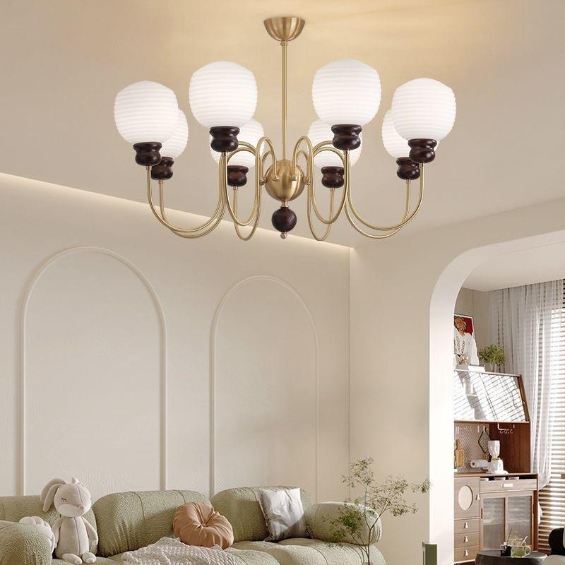 美式中古全铜法式复古餐厅吊灯意式轻奢魔豆卧室房间灯具客厅吊灯