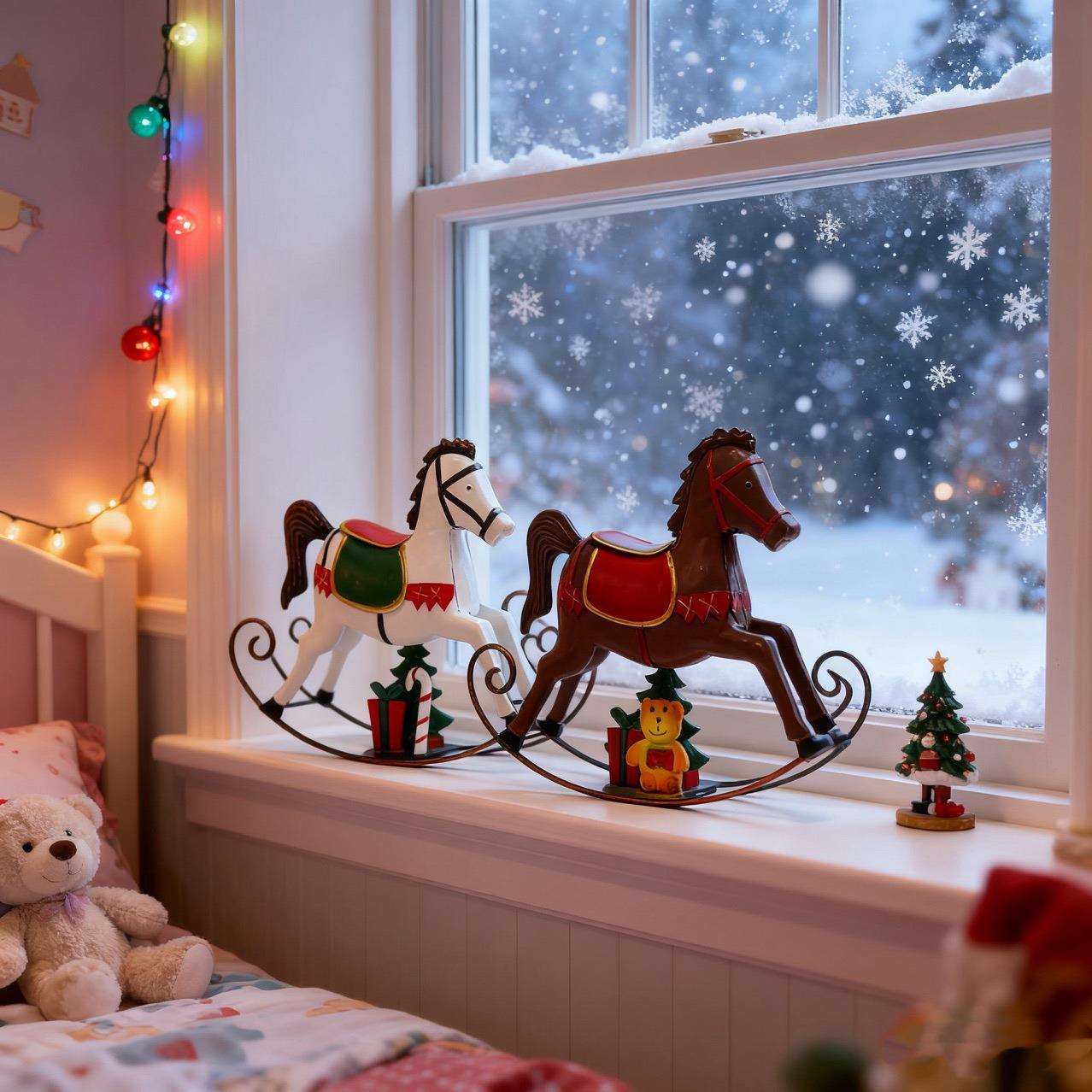 现货跨境热销圣诞装饰铁艺摇摇马摆件复古彩色木马装饰