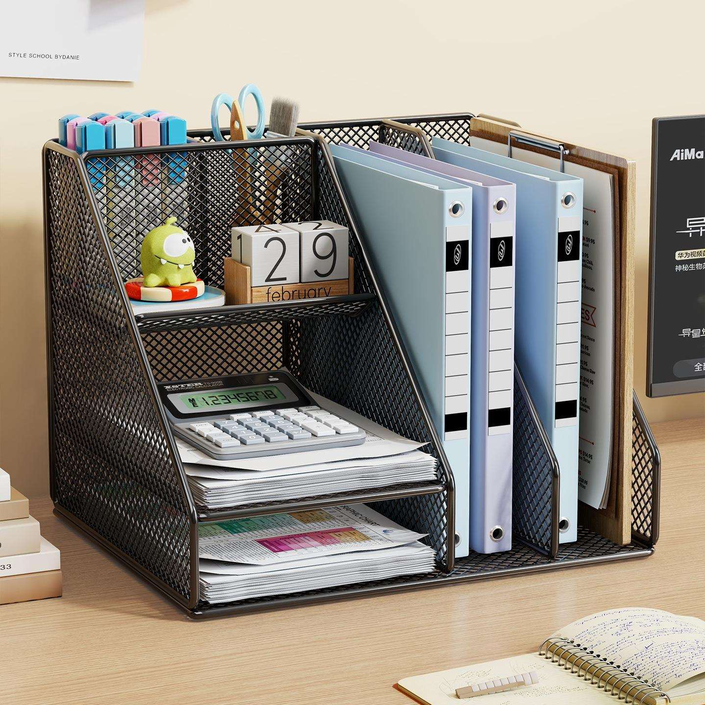 桌面文件框文件架书立文件夹办公室桌上铁质档案文件收纳盒书架立