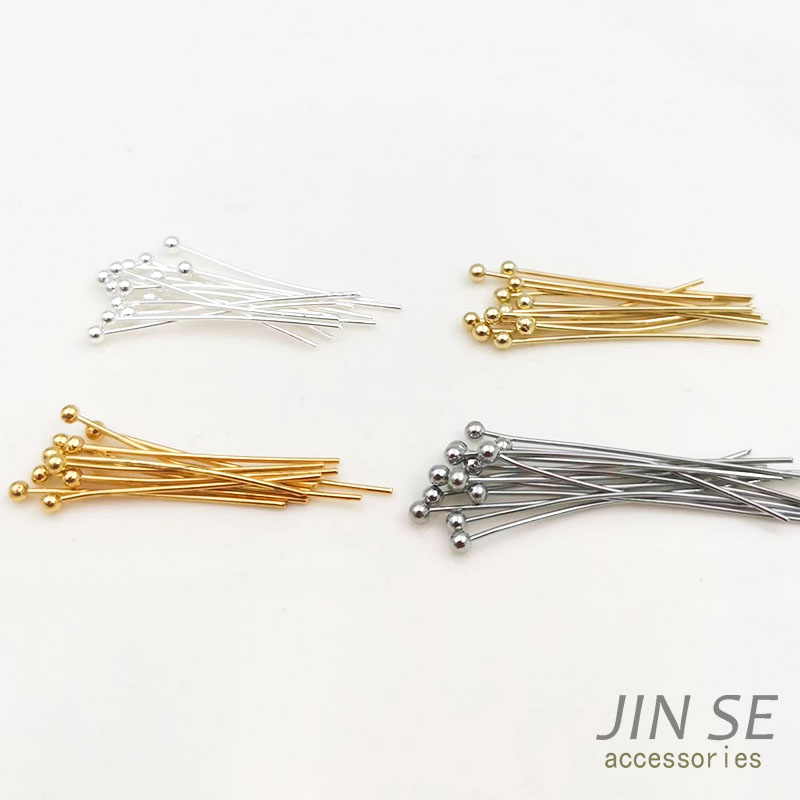 镀真金保色圆头针球针DItY手工配件手链项链珍珠吊坠耳饰材料配件