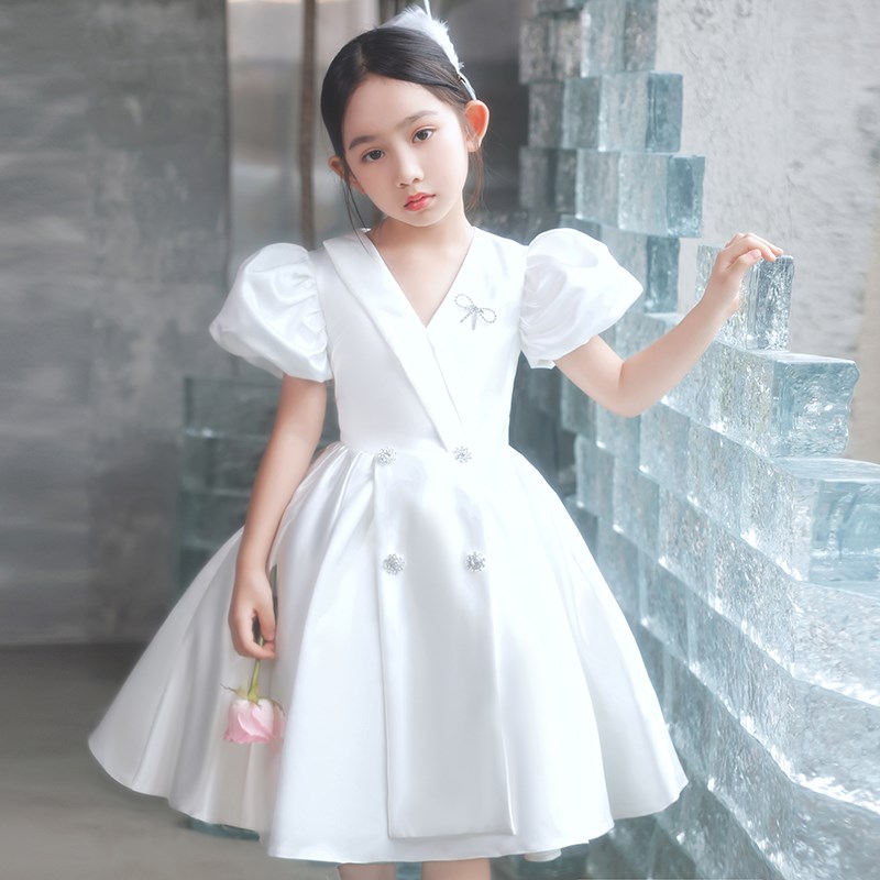 儿童生日公主裙女童礼服缎面高端大气小女孩N主持人钢琴演出服夏