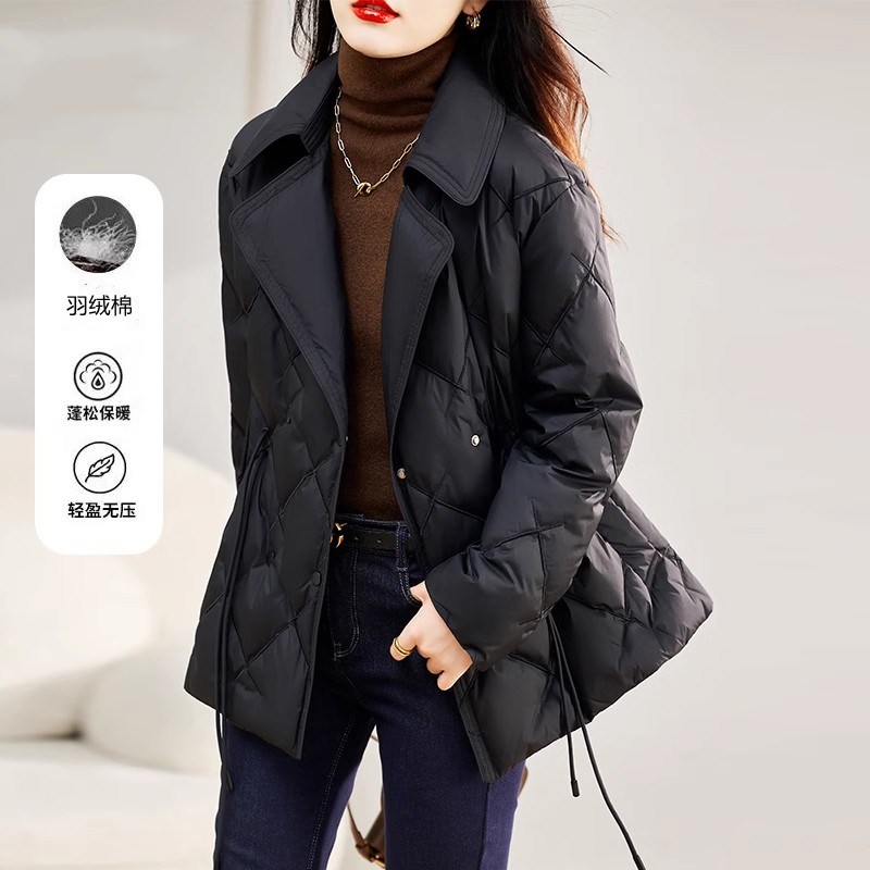 西装领黑色羽绒棉k服女短款小个子收腰修身2024年冬季新款时尚洋