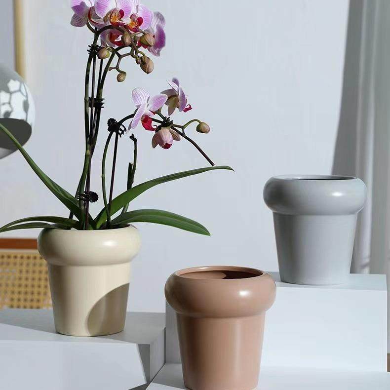 陶瓷花盆家用花瓶白色奶油冰淇淋轻奢高级蝴蝶兰专用兰花套盆小号