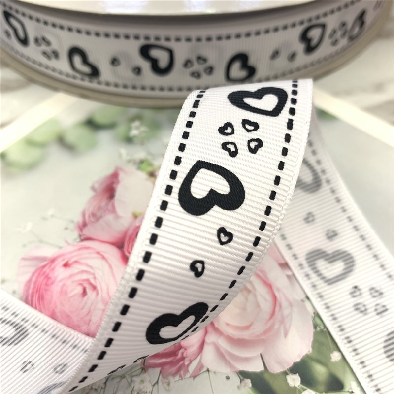 义乌情人节丝带饰品发饰织带罗纹印刷桃心虚线婚庆胸花绸带