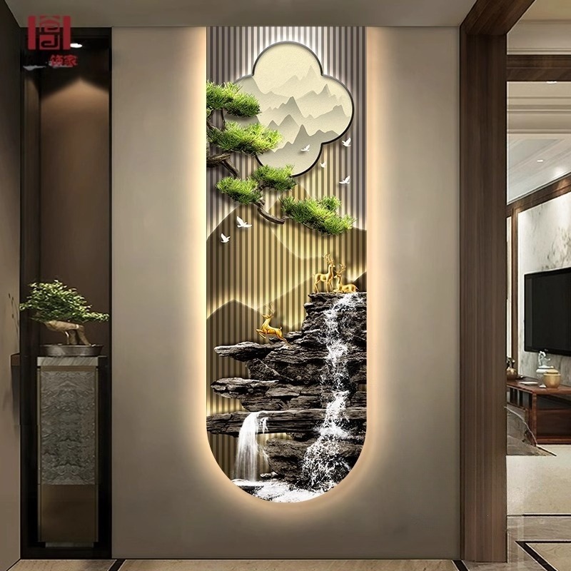 壁灯福鹿玄关装饰画轻奢高级w感楼梯间过道挂画LED氛围灯客厅灯画图片