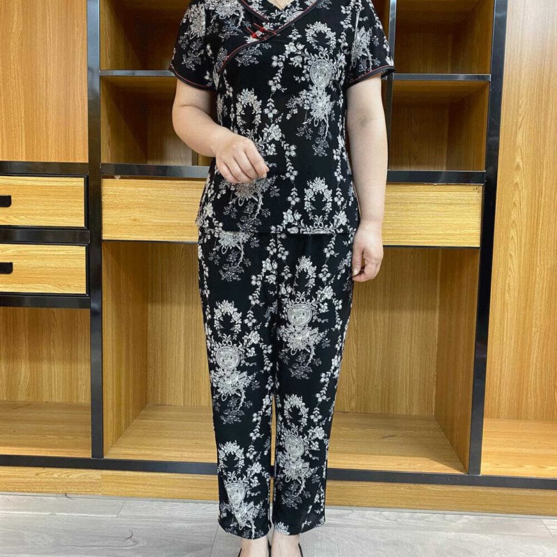 妈妈夏季冰丝弹力k两件套中老年女洋气减龄套装奶奶老人太太衣服