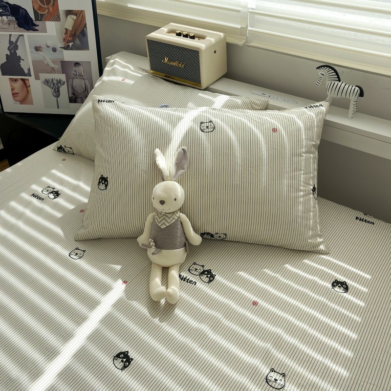 线条萌猫纯棉枕套套一对装单人全棉枕头套单个48xS74学生宿舍枕袋