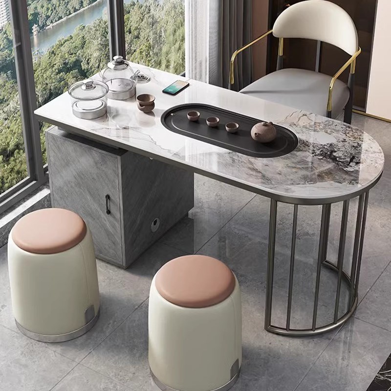 阳台小户型岩板茶桌椅组合轻奢现代家用烧水壶套装一体功夫泡茶桌