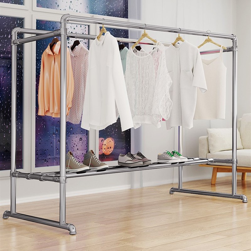 镀锌钢管晾衣架落地家用阳台挂衣户外室外防风双杆水管凉衣晒被子