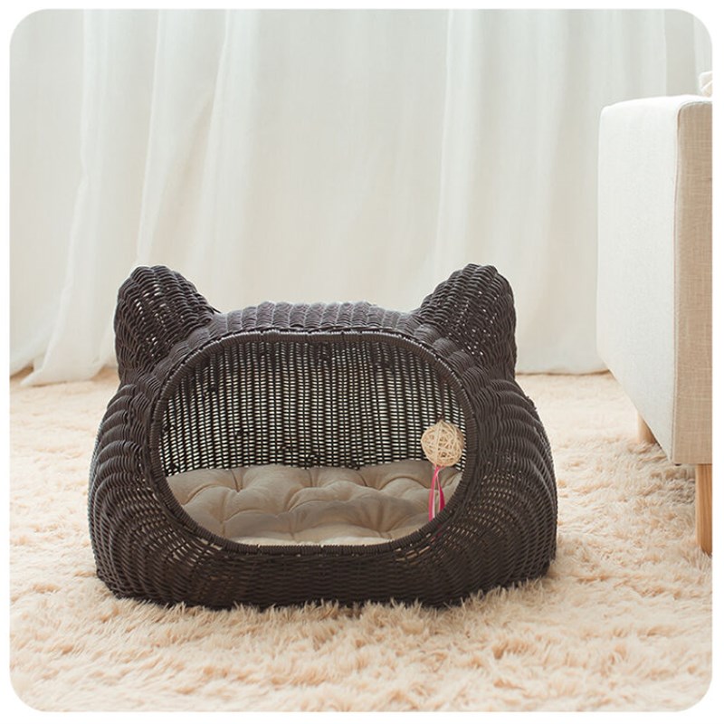 新款藤编猫窝四季通用夏季猫屋可拆洗狗窝猫咪宠物X用品房子别墅