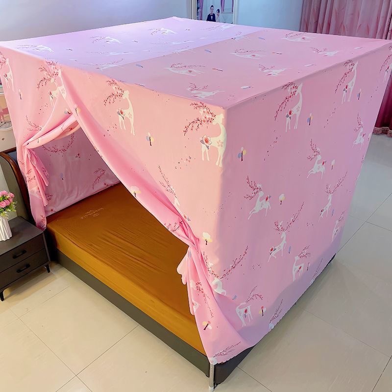 家用遮光床帘蚊帐一体式卧室床幔四季防尘挡风保暖单人双人带支架