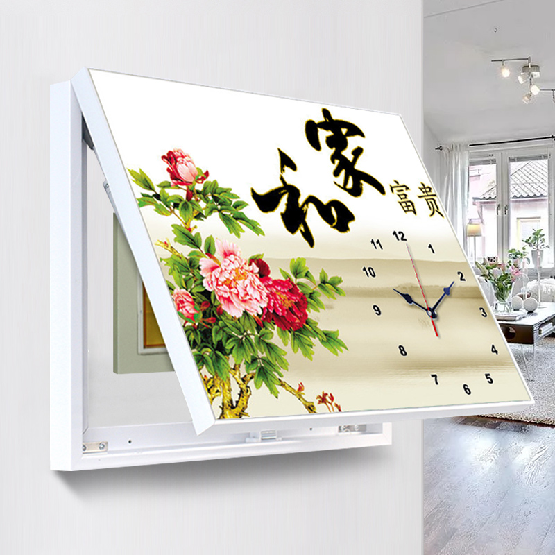 现代简约客厅装饰画挂钟餐厅墙面电表箱免打孔Q新中式歺厅背景壁